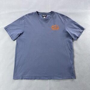 Diesel T Shirt Men Large Blue Orange Logo Graphic Tee‎ Cotton Back Print